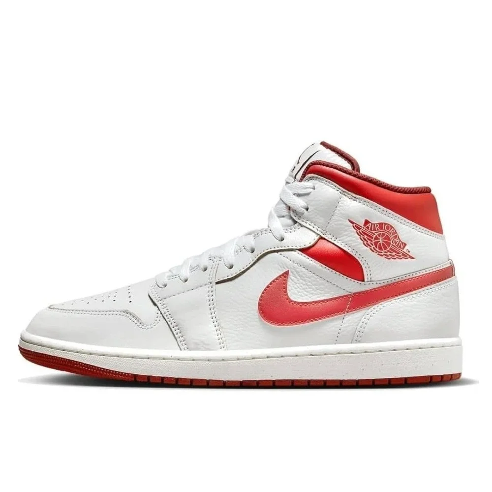 Nike Air Jordan 1 Mid SE Leather Sneakers White Dune Red Mens 12 NWOB FJ3458-160